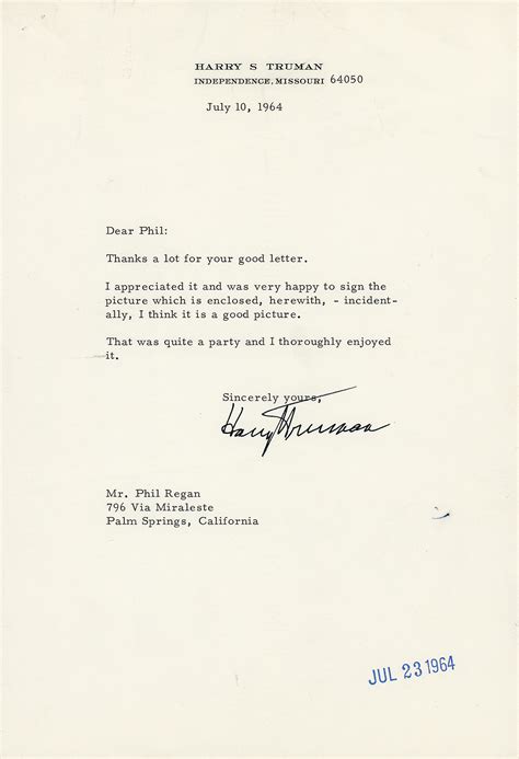 Harry S Truman Typed Letter Signed RR Auction