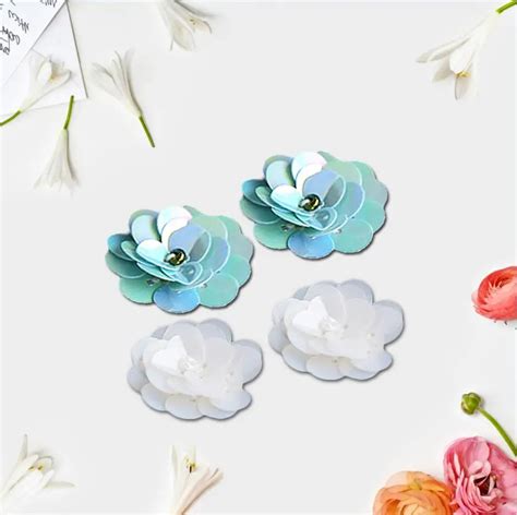 5pcs Lot 3d Small Sequin Flower Hand Staple Sticker Embroidered Sew On