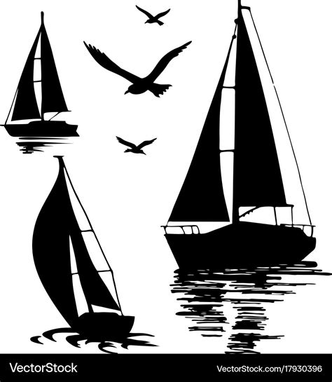 Silhouette A Sailing Boat On A White Royalty Free Vector