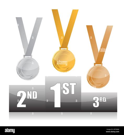 Podium With Gold Silver And Bronze Medals Isolated Over A White