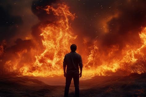 Premium Photo A Person Stands Against The Backdrop Of A Raging