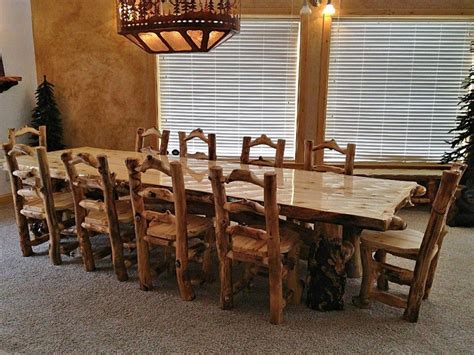 11 Ft Aspen Log Dining Table With Matching Chairs Rustic Furniture