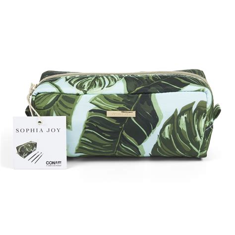 Sophia Joy Travel Cosmetic Bag With Three Compartment Brush Case Palm