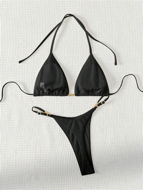 Einfarbiges Neckholder Bikini Set für Damen im Urlaub mit separatem Badeanzug SHEIN Schweiz