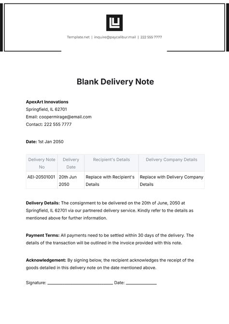 Free Delivery Note Templates Editable And Printable