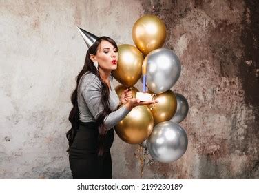 Happy Birthday Sexy Brunette Posing Balloons Stock Photo 2199230189 Shutterstock