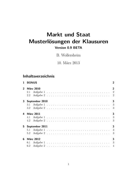 Zusammenfassung Vorlesung Markt und Staat Musterlösungen der