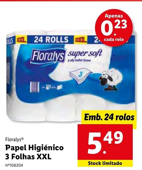 Promoção Floralys Higiénico 3 Folhas XXL 24 Rolos em Lidl