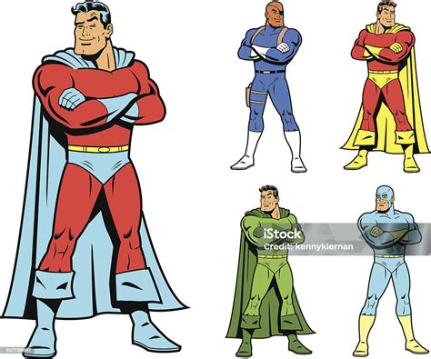 classic superhero  cool variations image set stock illustration