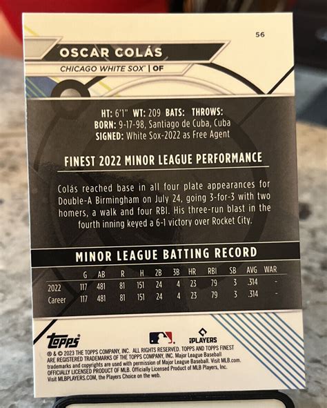 Topps Finest Oscar Colas Rookie Chicago White Sox Rc Ebay