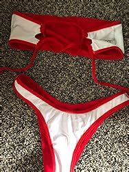 Amazon ZAFUL Women S Strapless Ribbed Lace Up High Cut Two Piece Bandeau Bikini Set A Red