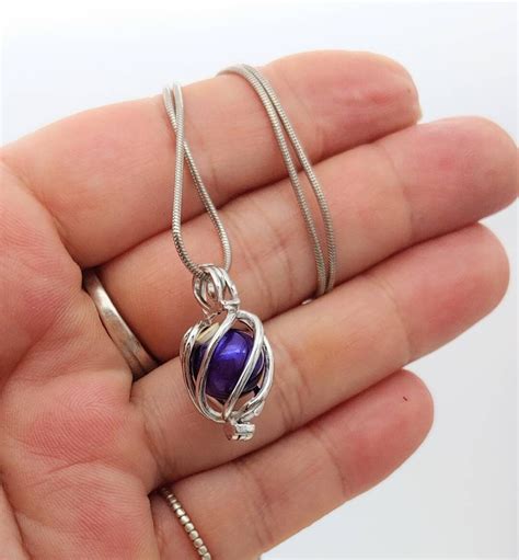 925 Sterling Silver Spiral Urn Locket Pendant With Pearly Purple Orb Keepsake Urn Locket