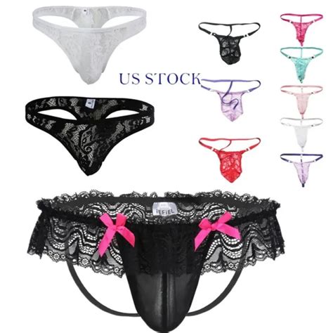 Us Mens Sissy Briefs Lace G String Bikini Mesh Sheer Thongs Open Butt Underpants Eur
