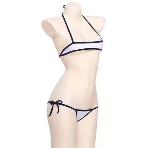 Women Sexy Micro Bikini Set Solid Color Transparent Straps Halter Neck Swimsuits Swimwear Summer