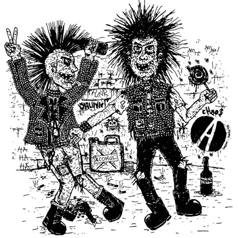 Punk Rock Art Ink Drawing Of Punk Rockers