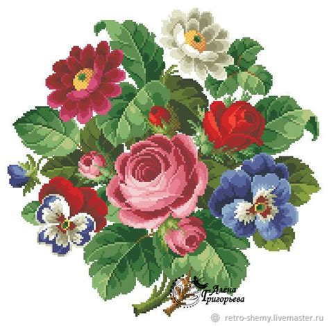 Схема вышивки "Букет с анютиными глазками" в интернет-магазине Ярмарка ...