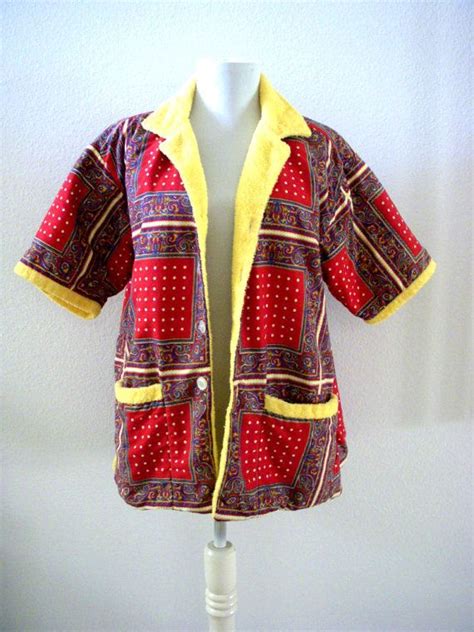 Vintage 60s Mens Red Cabana Shirt With Terry Cloth Lining Etsy