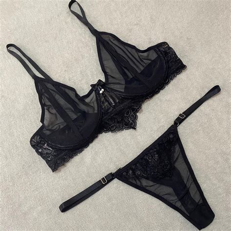 Lingerie Plus Size De Tule Transparente Aro Conjunto Calcinha Fio Dental Plus Size Sexy E