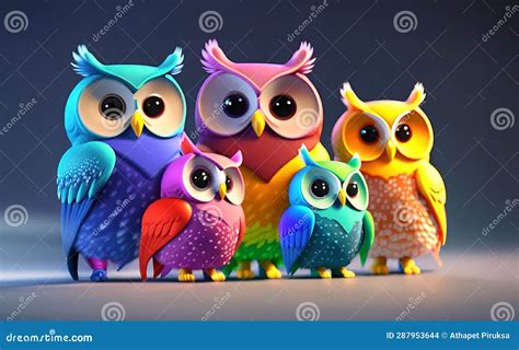 D Vibrant Realistic Chibi Night Owls Standing In Next To Each Other