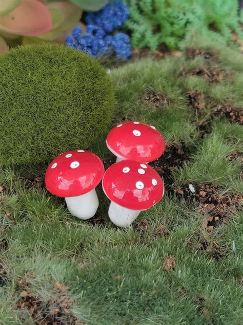 New 3 Red And White Mushrooms Fairy Garden Mushrooms Cute Etsy