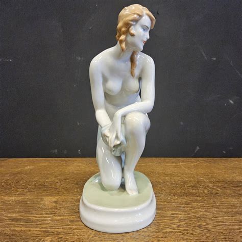 Vintage Art Deco Style Nude Woman Kneeling Figurine By Zsolnay Pecs Hungary S For Sale At
