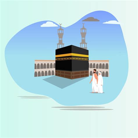 Hajj And Umrah Pilgrimage Pray Near The Kaaba Vector Illustration