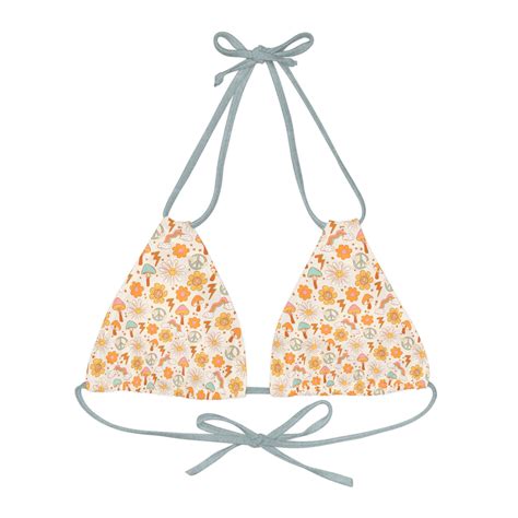 Hippie Strappy Triangle Bikini Top Retro Peace And Love Bathing Suit Top Walmart