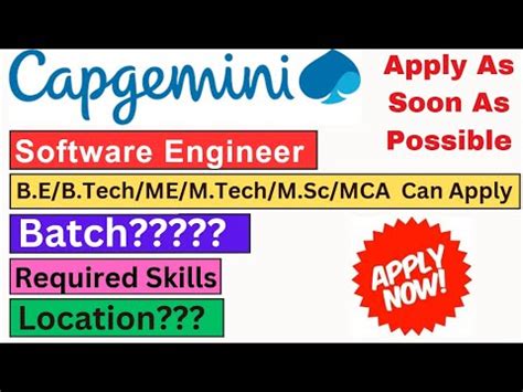 Capgemini Is Hiring Software Engineer BE B Tech ME M Tech MCA M Sc