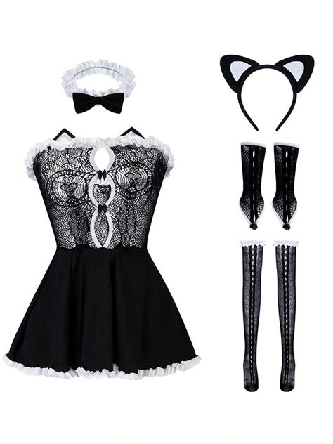 Sexy Lingerie Set With Role Play Cosplay Uniform Temptation Hollowed Out Bodysuit Dress For