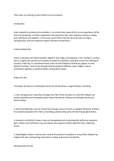 Unmasking the dark side of human traits - Title: Hate: Unmasking the