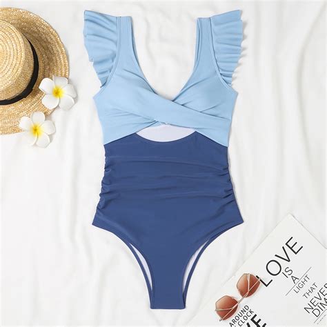 Bsdjilfg Clearance Off One Piece Bikini Sets For Women Cutout Padded Short Ruffle Sleeve