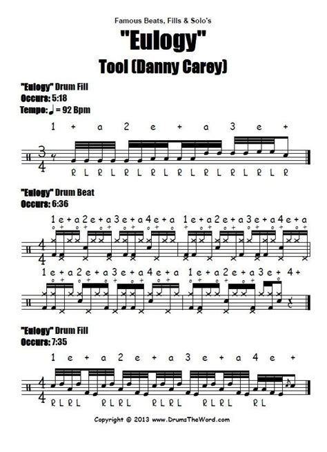 "Eulogy" (Tool) BEATS & FILLS - Free Drum Lesson & PDF Chart Notation ...