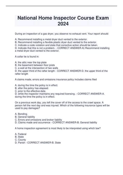 National Home Inspector Course Exam 2024 - Home inspector - Stuvia US