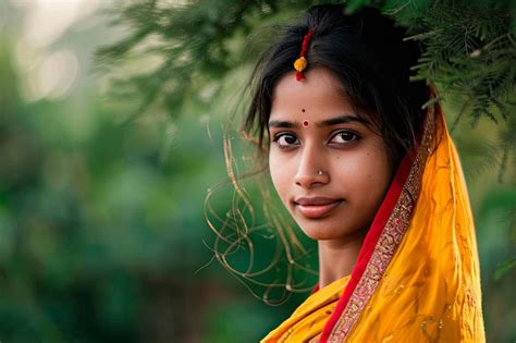 Retrato De Una Joven Y Bella Mujer India Con Sari Foto Gratis