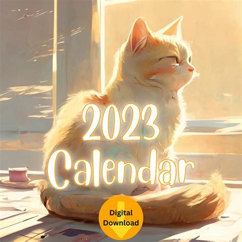 2023 Calendar, Printable, Cat Calendar, 2023 Illustrated Cat Calendar ...