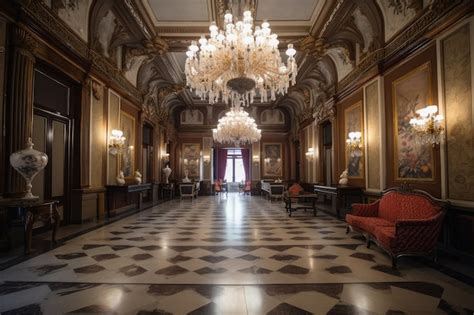 Palacio Barroco Con Elaborados Candelabros Lujosos Muebles Y Suelos De