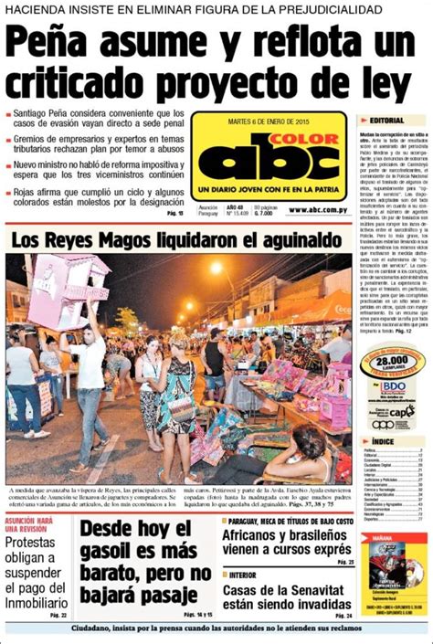 Periódico Abc Color Paraguay Periódicos De Paraguay Edición De Martes 6 De Enero De 2015