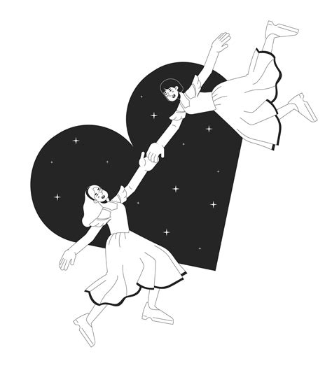 Lesbian Women Falling At First Sight Black And White 2D Illustration Concept Girlfriends Gay