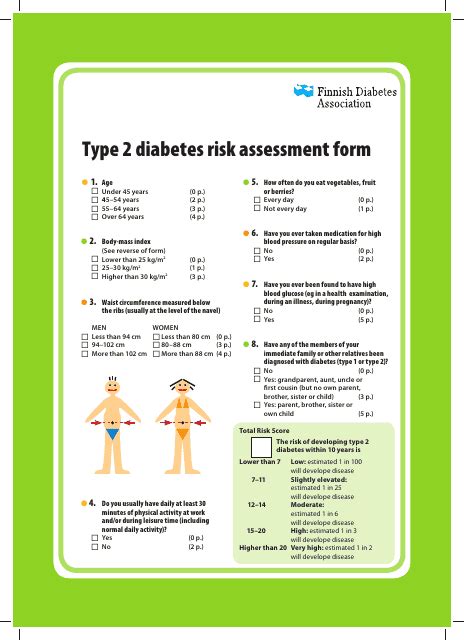 Type 2 Diabetes Risk Assessment Tool Download Printable Pdf Templateroller