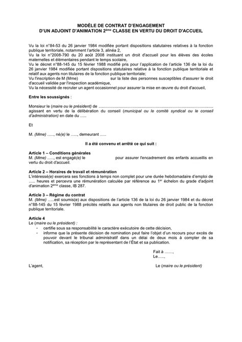 Modelé de contrat d engagement téléchargement gratuit documents PDF