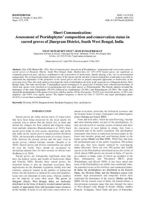 Pdf Short Communication Assessment Of Pteridophytes Composition And