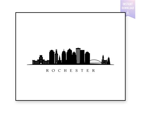 Rochester Skyline Print Rochester Ny Black Silhouette Digital Print Rochester Printable Wall