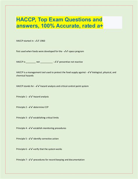 Haccp Top Exam Questions And Answers Accurate Rated A