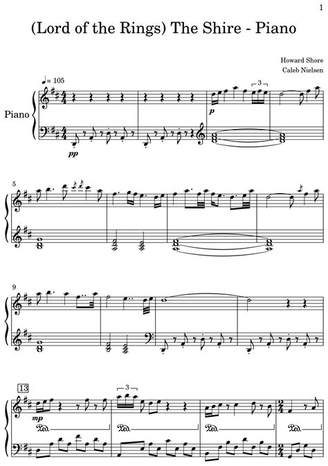 Lord Of The Rings The Shire Piano Sheet Music For Piano