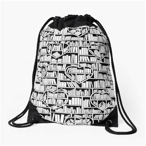 Book Lover Heart Library Pattern Drawstring Bag By Grandeduc Drawstring Bag Bags Book Purse