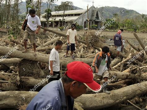 Filipino Flood Victims Cross Washed Logs Editorial Stock Photo Stock