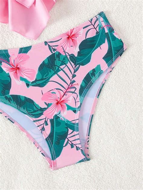 Shein Teen Girls Layered Ruffle Trimmed Cami Top Tropical Printed Triangle Bikini Set Shein Uk