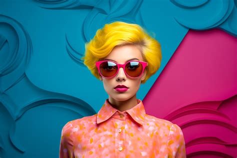 Premium Photo Woman With Yellow Hair And Pink Sunglasses