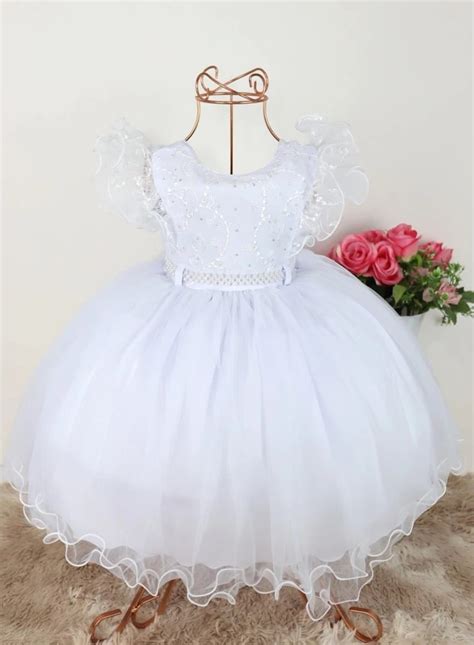 Vestido Branco Infantil Luxo - Vestido Infantil Branco Luxo Princesa Bebe Batizado Luxo | Elo7