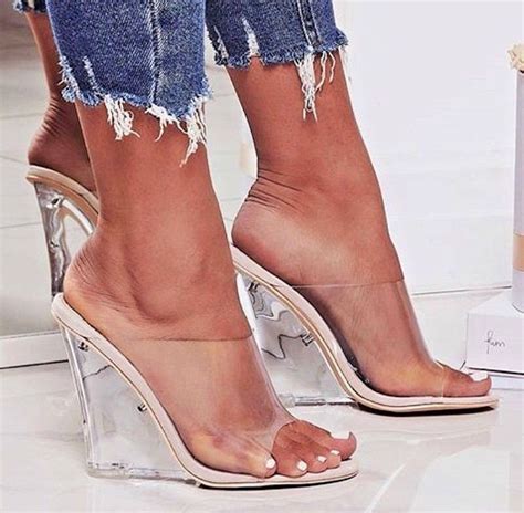 Transparent Clear Nude Open Toe Lucite Wedge Heel Slide Mules Sandal Shoe The Cape Robbin